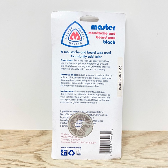 Master Well Comb Mustache & Beard Grooming Wax Stick BLACK with Comb 1 oz - Picture 2 of 4